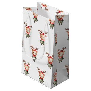 Cute Woodland Reindeer Christmas Elf  Small Gift Bag