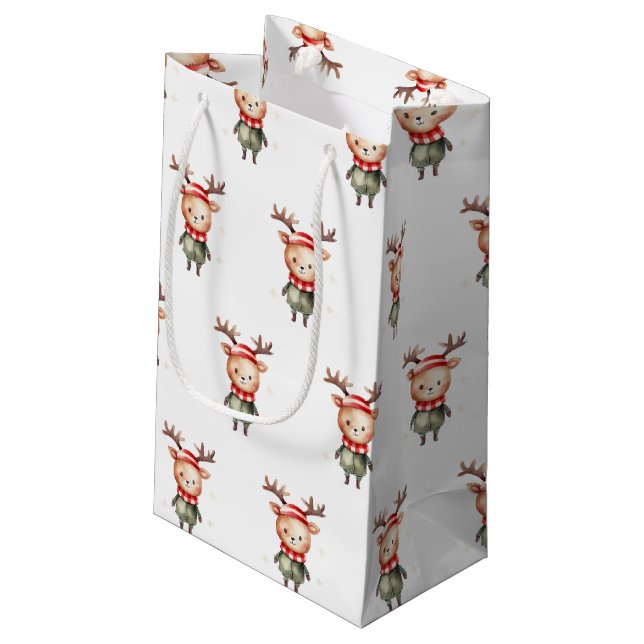 Cute Woodland Reindeer Christmas Elf  Small Gift Bag (Back Angled)