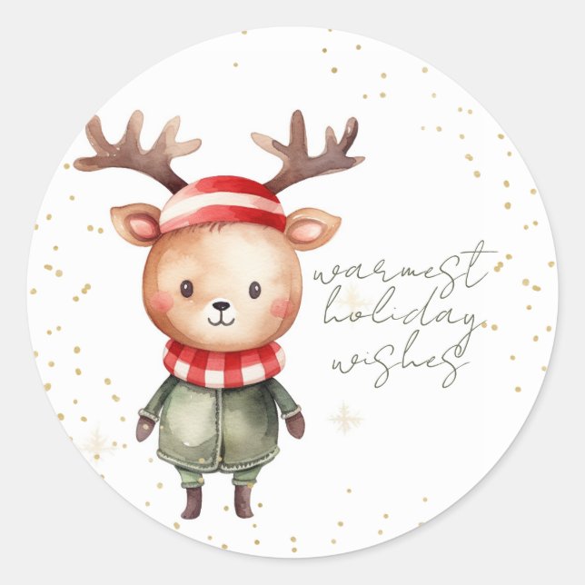 Cute Woodland Reindeer Christmas Elf Sticker (Front)