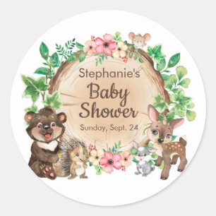 Cute Woodland Rustic Watercolor Animal Baby Shower Classic Round Sticker