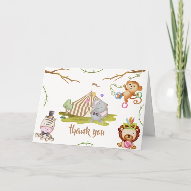 Cute Woodland Safari Animal Circus Baby Shower  Thank You Card (Front)