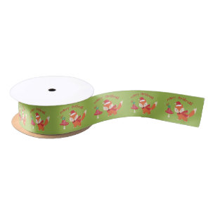 Cute Woodland Santa Fox Merry Christmas  Satin Ribbon