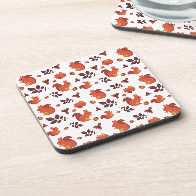 Cute Woodland Squirrel Autumn Pattern Coaster (Left Side)