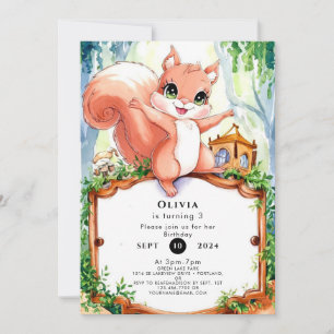 Cute Woodland Squirrel Birthday Invitation