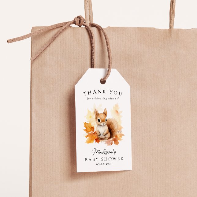 Cute Woodland Squirrel Fall Baby Shower Gift Tags (Creator Uploaded)