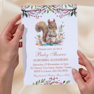 Cute Woodland Squirrel Forest Baby Shower  Invitation