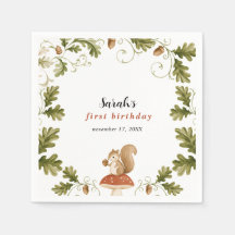 Cute Woodland Squirrel Mushroom Oak Birthday