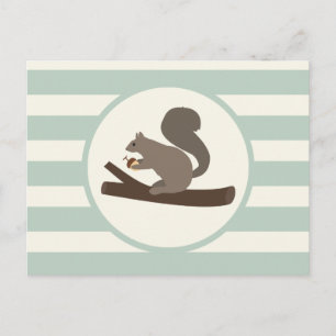 Cute Woodland Squirrel on Light Sage Green Postcard