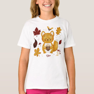 Cute Woodland Squirrel with Acorn Watercolor Kids T-Shirt