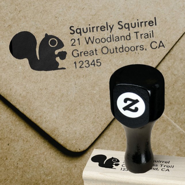 Cute Woodland Squirrel with Nut Return Address Rubber Stamp (Creator Uploaded)