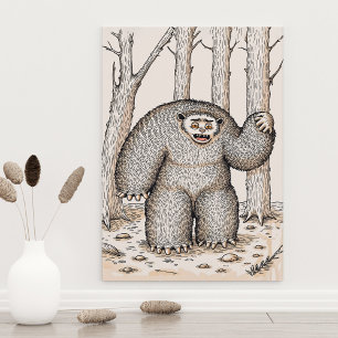 Cute Woodland Storybook Style Monster or Bigfoot Poster