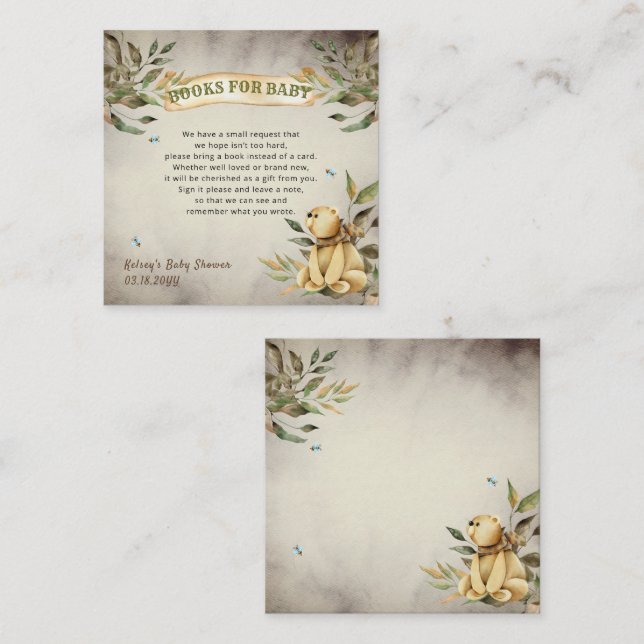 Cute Woodland Teddy Bear Baby Shower Book Request  Enclosure Card (Front/Back)