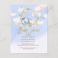 Cute Woodland Teddy Bear Boy Baby Shower Invitatio