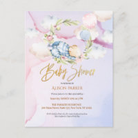 Cute Woodland Teddy Bear Boy Baby Shower Invitatio