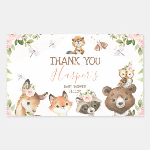 Cute woodland themed girl's baby shower favor rectangular sticker