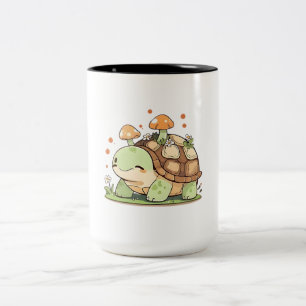 Cute Woodland Turtle Cottagecore Kawaii Design Two-Tone Coffee Mug
