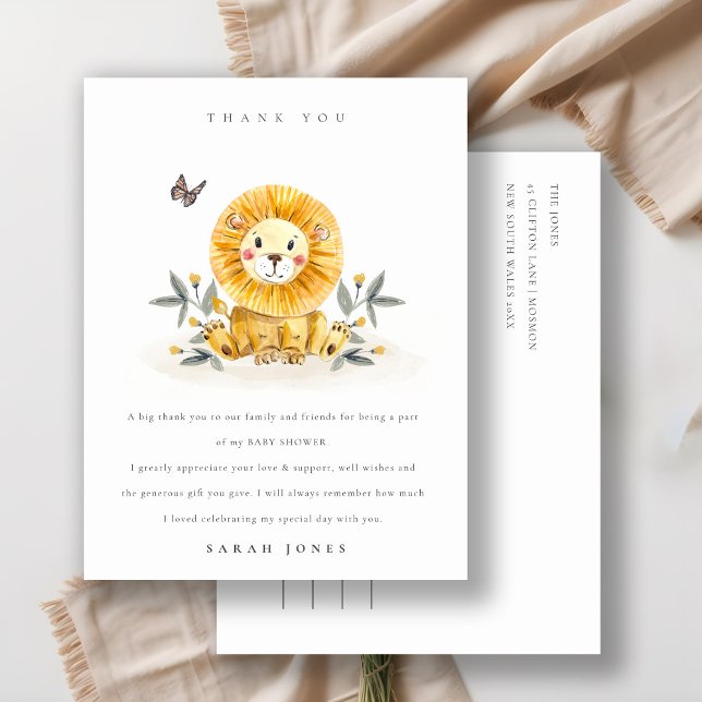 Cute Woodland Watercolor Lion Foliage Baby Shower Postcard (Creator Uploaded)