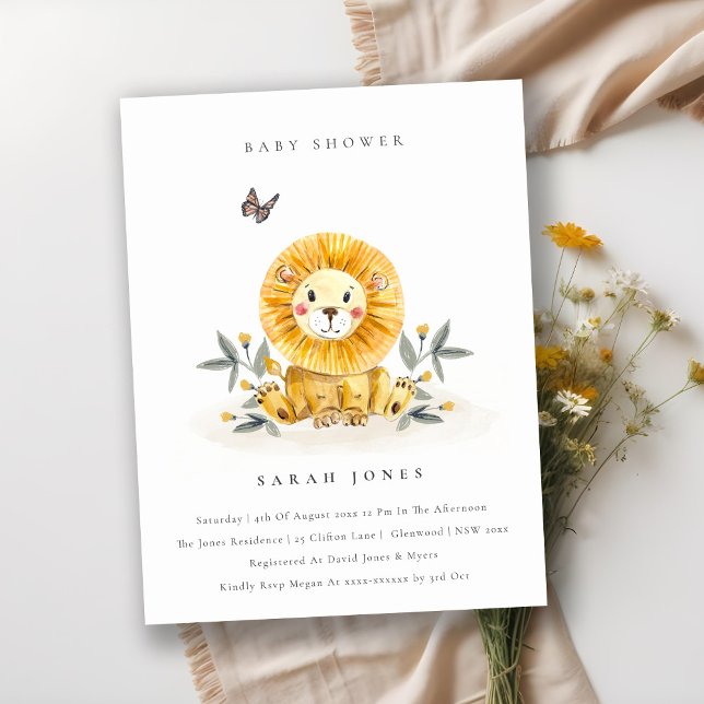 Cute Woodland Watercolor Lion Foliage Baby Shower Postcard (Creator Uploaded)