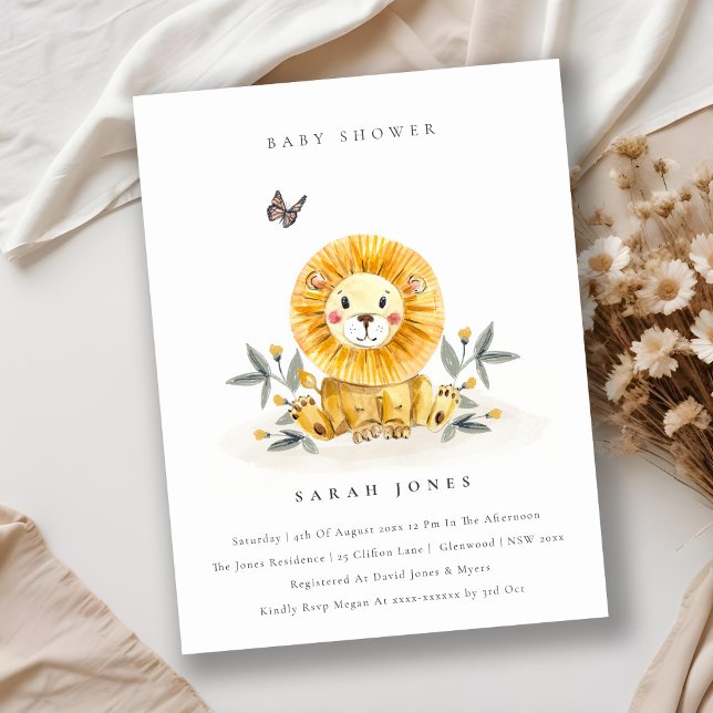 Cute Woodland Watercolor Lion Foliage Baby Shower Postcard (Creator Uploaded)
