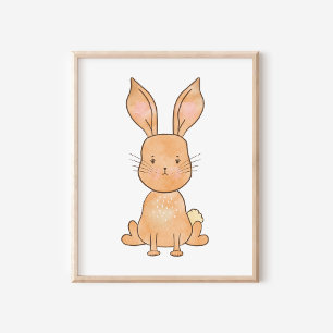 Cute Woodland Watercolor Rabbit Nursery Art Poster