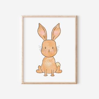 Cute Woodland Watercolor Rabbit Nursery Art Poster