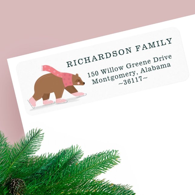 Cute Woodland Winter Bear Ice Skating Address (Cute Woodland Winter Bear Ice Skating Address Label)