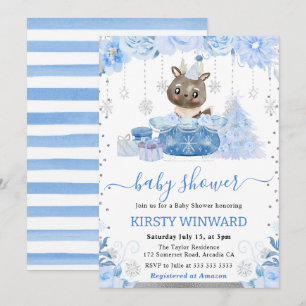 Cute Woodland Winter Reindeer Baby Shower Invitation