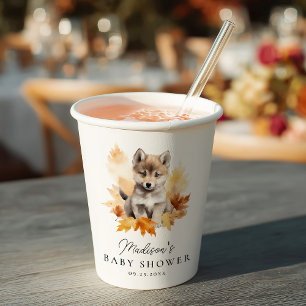 Cute Woodland Wolf Fall Baby Shower Paper Cups