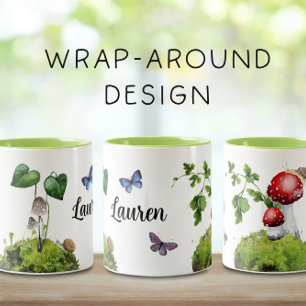 Cute Woodland Wrap-Around Mushroom Two-Tone Coffee Mug
