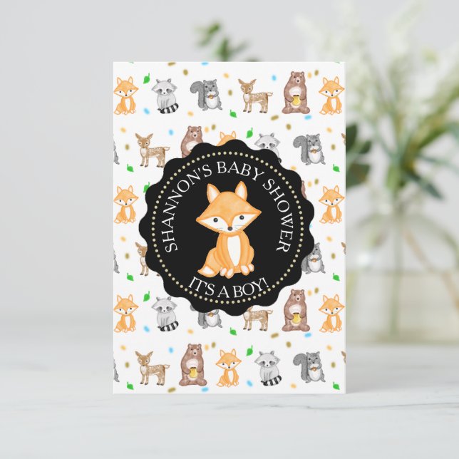 Cute Woodlands Animals Fox Baby Shower   Invitation (Standing Front)