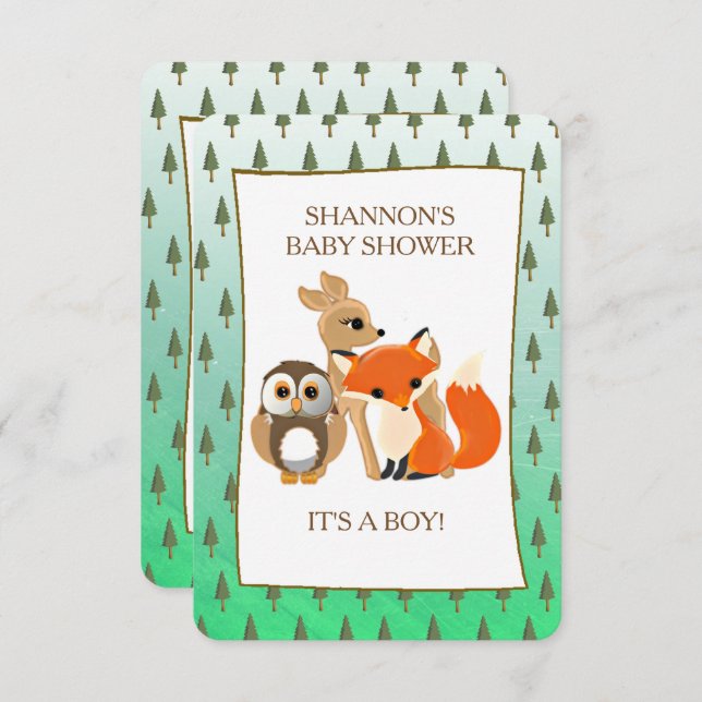 Cute Woodlands Animals Fox Baby Shower Invitation (Front/Back)