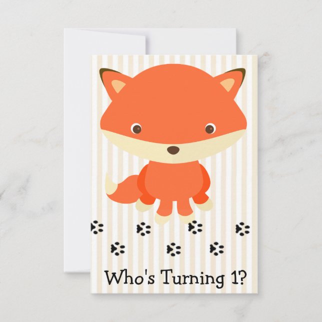 Cute Woodlands Fox 1st Birthday Party Invitation (Front)