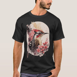 Cute Woodpecker Bird Japanese Cherry Blossom Water T-Shirt