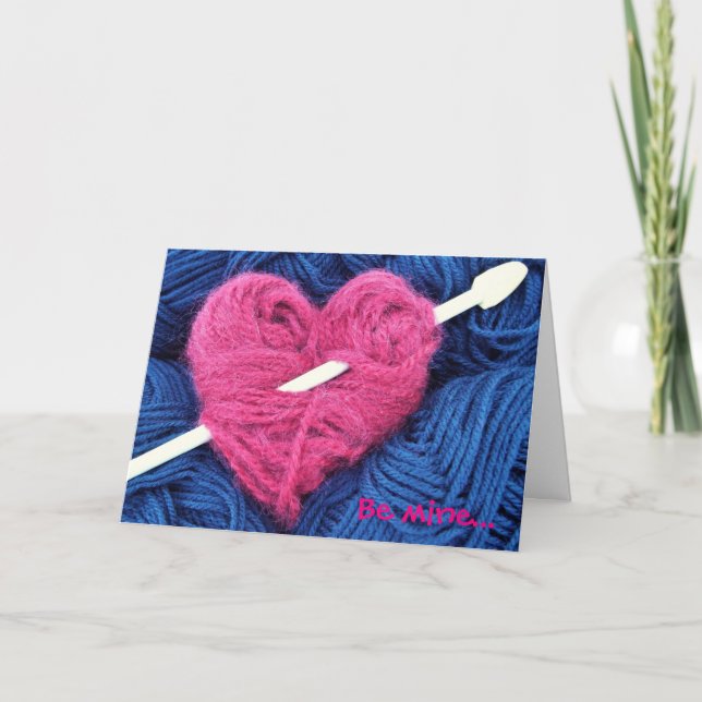 Cute wool heart with knitting needle greeting card (Front)