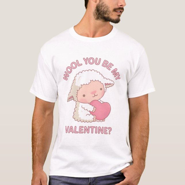 Cute Wool You Be My Valentine Pun Doodle T-Shirt (Front)