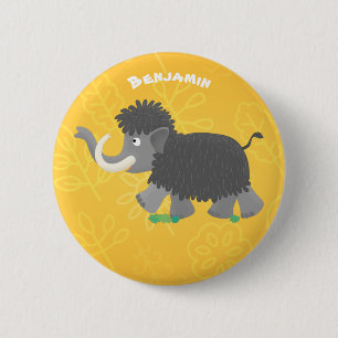 Cute woolly mammoth cartoon illustration 6 cm round badge