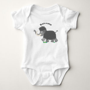 Cute woolly mammoth cartoon illustration baby bodysuit