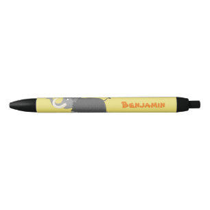 Cute woolly mammoth cartoon illustration black ink pen