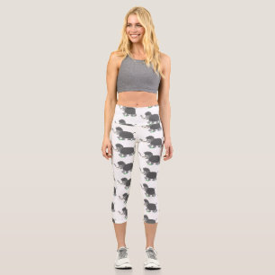 Cute woolly mammoth cartoon illustration capri leggings