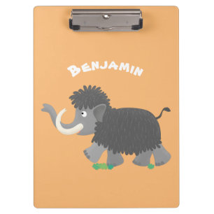 Cute woolly mammoth cartoon illustration clipboard