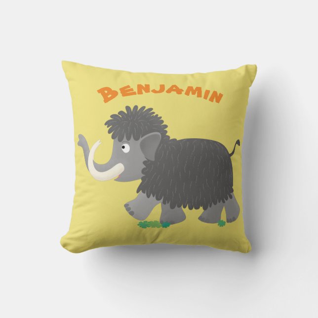 Cute woolly mammoth cartoon illustration cushion (Front)