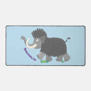 Cute woolly mammoth cartoon illustration desk mat