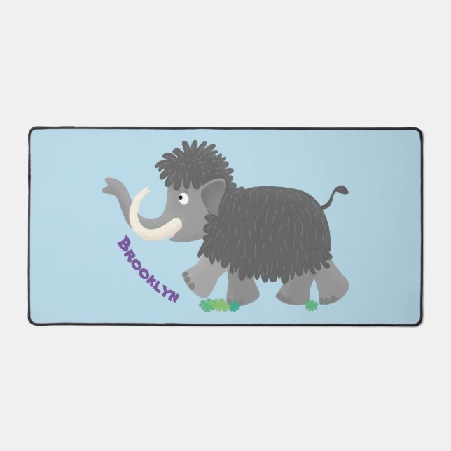 Cute woolly mammoth cartoon illustration desk mat (Front)