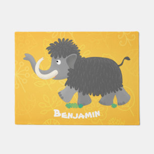 Cute woolly mammoth cartoon illustration doormat
