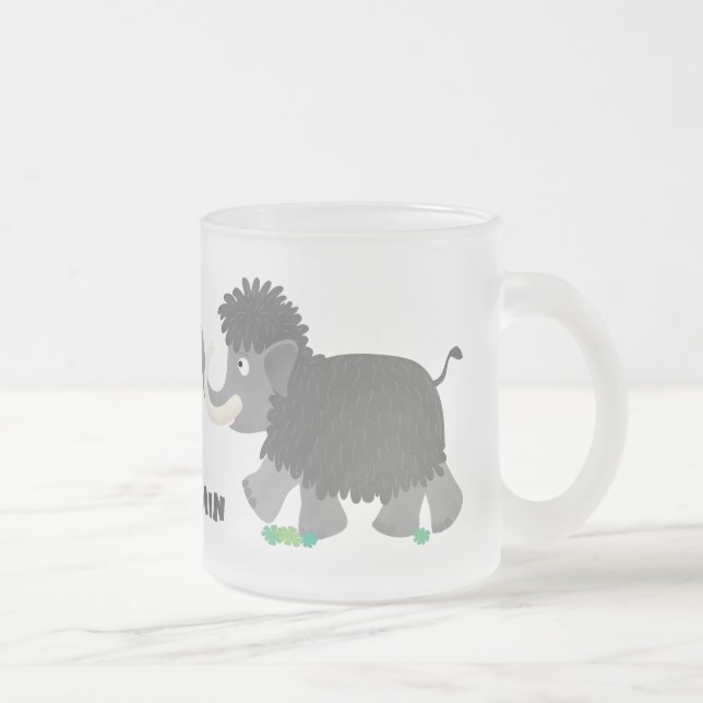 Cute woolly mammoth cartoon illustration frosted glass coffee mug (Right)