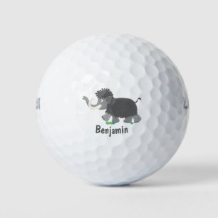 Cute woolly mammoth cartoon illustration golf balls