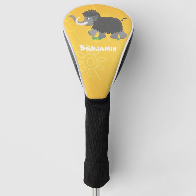 Cute woolly mammoth cartoon illustration golf head cover (Front)