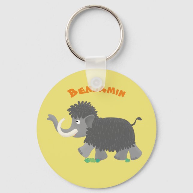 Cute woolly mammoth cartoon illustration key ring (Front)