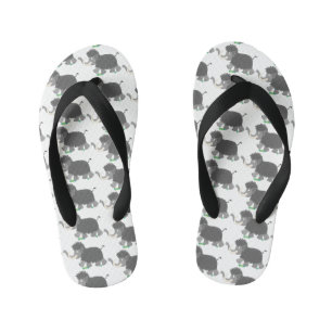 Cute woolly mammoth cartoon illustration kid's flip flops