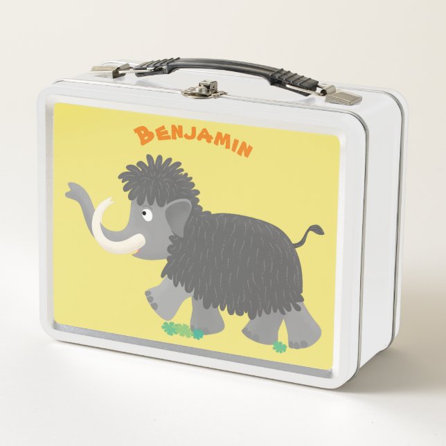 Cute woolly mammoth cartoon illustration metal lunch box (Front)